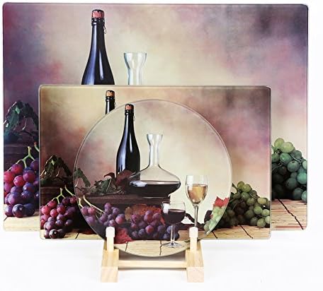 3Pcs Set Multi-functional Tempered Glass Cutting Chopping Board Kitchen Surface Chef Board Red Wine 11"x 15" 30x40cm | 8"x 12" 20x30cm | Diameter 8"