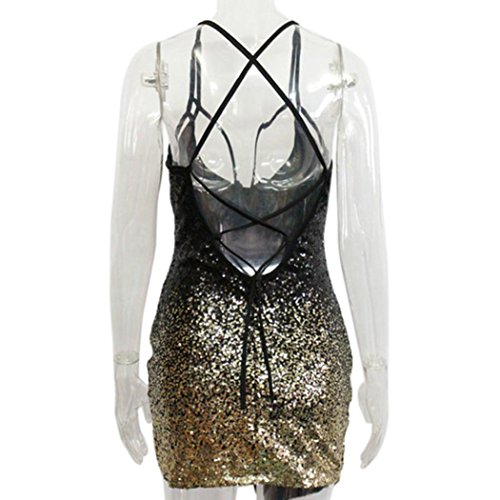 image for Woaills Hot!!Club Mini Split Dress,Ladies' Bodycon V-Neck Bling Sequin