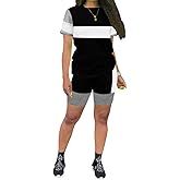 KINIKO Women's 2 Piece Casual Fashion Sports Solid Color Suit short Sleeve top and Pants Set Sweatshirt