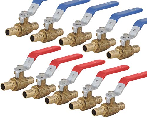 Photo 1 of LD- 1/2" PEX Brass Ball Valve,1/2-in PEX LF Brass Shut off Ball Valve with Red & Blue Long Lever, Pex Barb Water Valve with cUPC Certified for Cold and Hot water-LD Brand (10-Pack)