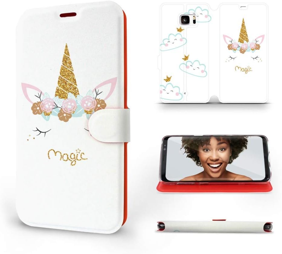 MOBIWEAR | Slim FLIP Case | Compatible with HTC U Ultra, Made in EU Phone Case, Premium Cover, Transparent TPU Soft Silicon, Flexible Book Style - Unicorn