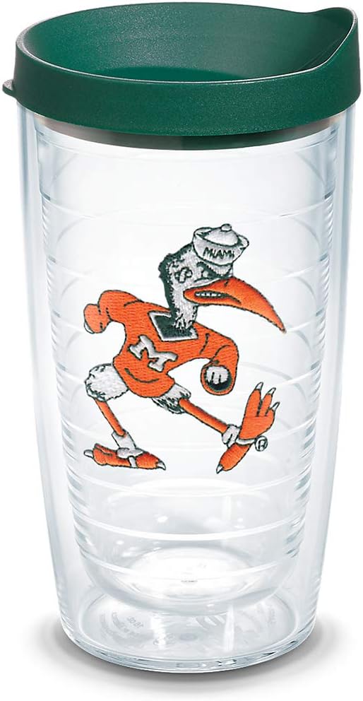Tervis 1085084 Miami Hurricanes College Vault Logo Tumbler with Emblem and Hunter Green Lid 16oz, Clear