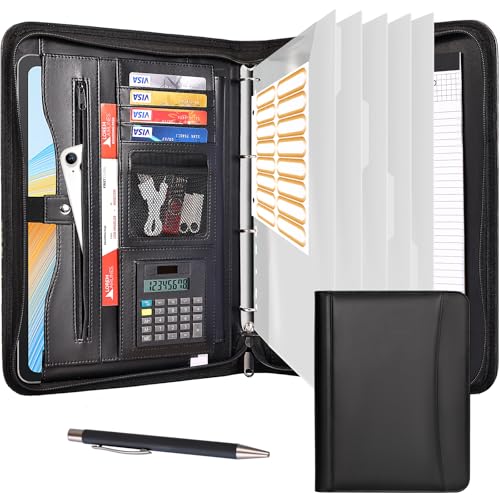 Leathario Schreibmappe A4 Mit 5Er Register Din A4，Konferenzmappe Mit 4 Ringbuch，Dokumentenmappe Mit Reißverschluss, Klemmbrett,Blumenmuster,Ordner Für Meeting, Business,Mappe Für Schule, Uni