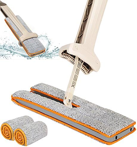 Juliona Double Sided 360 Automatic Easy Self Wringing Squeeze Lasy Flat Floor Wet &amp; Dry Microfiber Cloth lazy Slippers Mop for Bathroom, Kitchen, Wall, Tile and Hard wood Floor (2 CLOTHS)