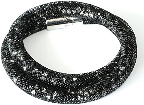 Double Wrap Crystal Stardust Mesh Bracelet (Black)