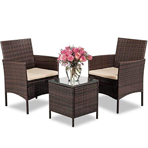 FDW 3 Pieces Patio Set Outdoor Wicker Patio Furniture Sets Wicker Bistro Set Rattan Chair Conver ...