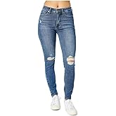 Judy Blue Women's Mid Rise Tummy Control Destroy Skinny Denim Jeans, 88798