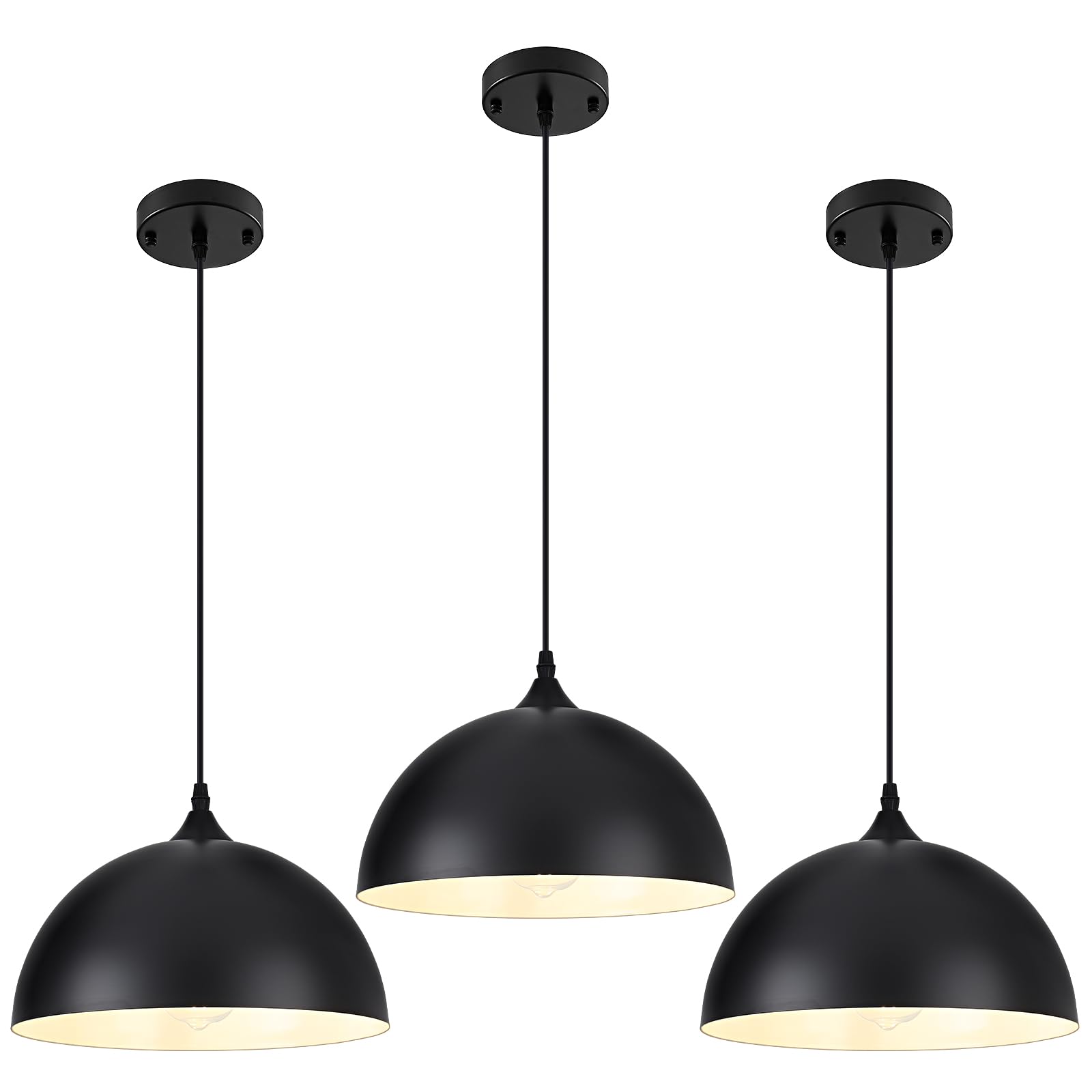 Photo 1 of PINDODO Black Pendant Light,11.8" Industrial Dome Pendant Lights Kitchen Island,Adjustable Farmhouse Hanging Lamp for Dining Room Bedroom Restaurant Bar Cafe,3 Pack