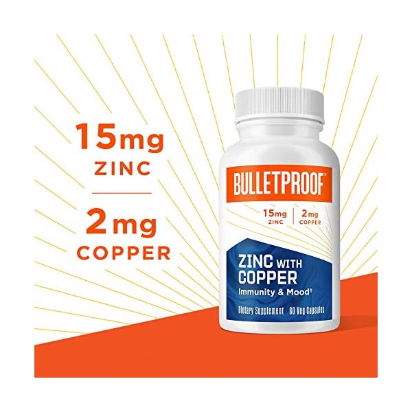 Bulletproof Zinc with Copper Capsules, 60 Count, Minerals and