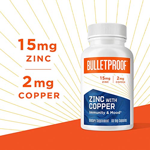 Bulletproof Zinc with Copper Capsules, 60 Count, Minerals and