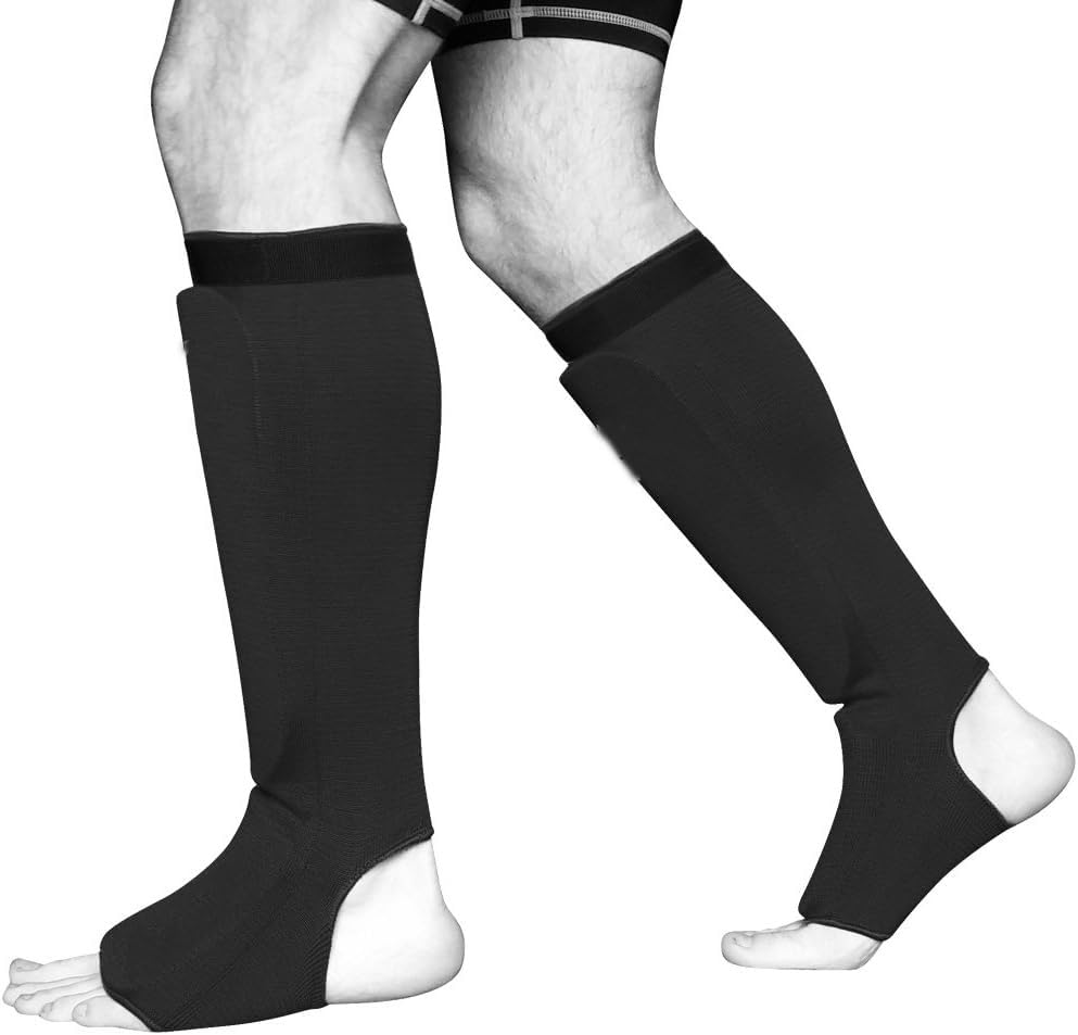 Muay Thai MMA Kickboxing shin Guards, Elite Sports Instep Guard Sparring Protective Leg shin Kick Pads for Kids & Adults (M, Black)