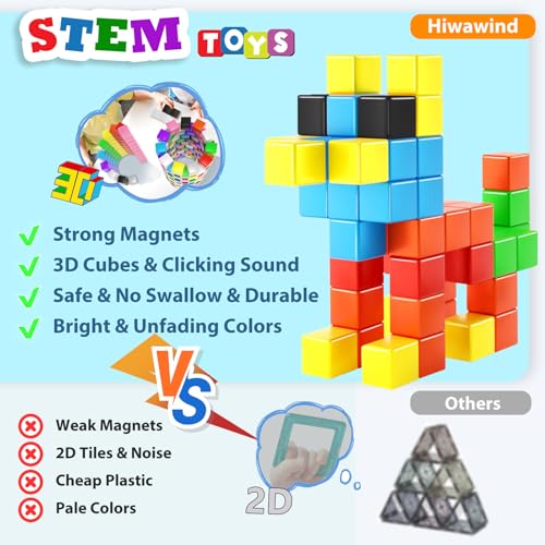 Hiwawind Magnetic Blocks, Toddler Toys for 3 4 5 Year Old Boys Girls, Stem Preschool Learning Magnet Sensory Toys and Gifts for Kids Building Blocks Cubes for Toddlers 3-5
