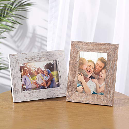 Wood Photo Frames, SasaAccueil Vintage Wooden Rustic Picture Frame Set with High Definition Glass for Wall Mount Table Top Display Unique Durable 3 Pack (Antique White, 8x10'')