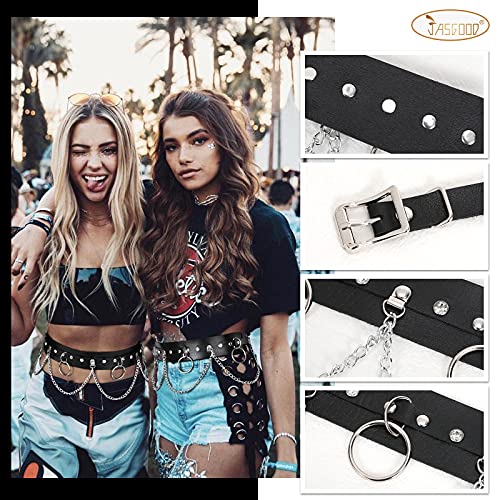 Punk Black Waist Chain Belt Women Leather Rave Body Goth Accessories Jewelry for Girls by JASGOOD (Black,Suit for Waist Size 27\'\'-32\'\')