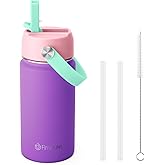 Fimibuke Kids Insulated Water Bottle, 14oz BPA FREE 18/8 Stainless Steel Travel Tumbler Double Wall Vacuum Leak Proof Kids Cup with Straw Metal Water Bottle for School Boys Girls(1 Pack, Amethyst)