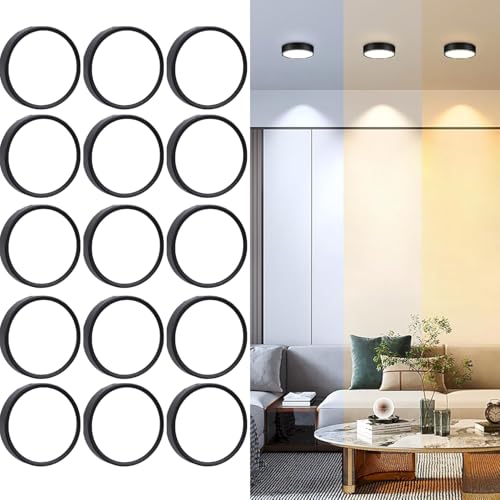 Megaluz S61W12T3 Lampara de techo interior led empotrable 12w, plafones led para techo, diseño ajustable, ahorro de energía 3 Tipos de luz, Luz Calida, Luz Neutral y Luz Fria Negro (10-15 piezas)
