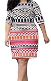 Uncinba Women's Plus Size Half Sleeve Printed Tribe Knee Length Skinny Dress