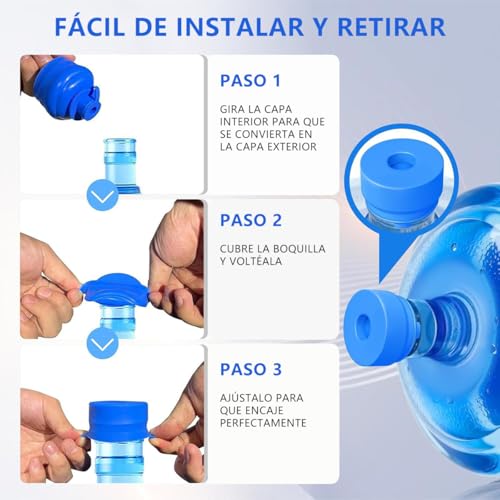 MXHIGO 3Pcs Tapa para Jarra de Botella de Galón, Tapa de Silicona para Dispensador de Agua Garrafón, Tapa de Repuesto para Bomba de Agua, Reutilizable, Para Botellas Estándar Rosca Corona de 5.5 cm