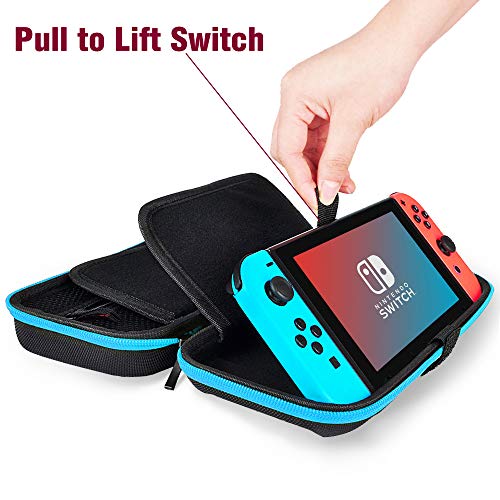 Aukor Carrying Case for Nintendo Switch with 20 Games Cartridge Holders, Protective Hard Shell Travel Carrying Case Pouch for Nintendo Switch Console Accessories, Blue