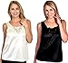 Patricia Lingerie Women's Anti-Cling Camisole Scoop Neck with Lace Trim 2-Pack (Black/Ivory, L)