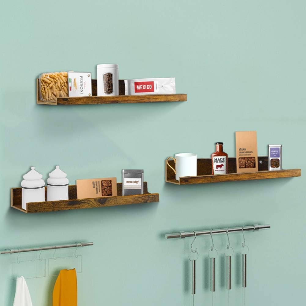 Giftgarden 16 Inch Floating Shelves for Wall Set of 3, Rustic Wall Mounted Picture Ledge Shelf for Bathroom, Bedroom, Living Room, Kitchen: Kitchen & Dining