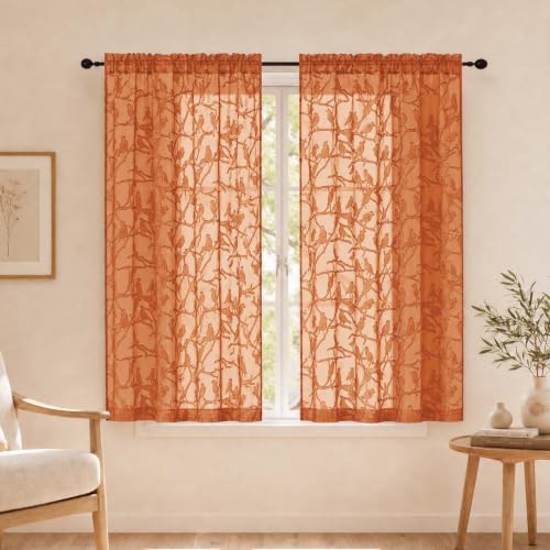 OVZME Orange Sheer Curtains 54 Inch 2 Panels