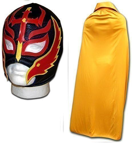Son of the Devil black mask with gold cape adult luchador mexican wrestling set