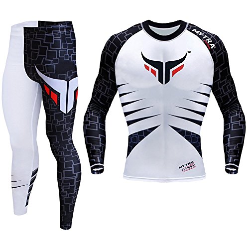 Mytra Fusion Mens & Boys PowerLayer Compression Base Layer Baselayer Top and Trouser Set Long Sleeve White Blue