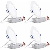 TORCHSTAR 6 Inch Ultra-Thin LED Recessed Light with Junction Box, 3000K Warm White, CRI90, 12W 100W Eqv. Dimmable Slim LED Downlight, ETL and Energy Star Certified, Pack of 4