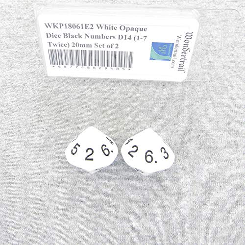 White Opaque Dice with Black Numbers D14 (1-7 Twice) 20mm (25/32in) Set of 2 Wondertrail