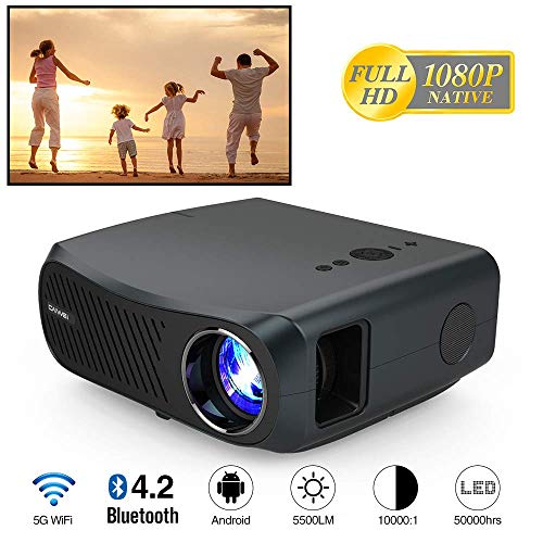 Portable Native 1080P Projector with 5500 Lux, 4K HD Supported 10000:1 Contrast Ratio 5G WiFi Wireless Bluetooth Projector with Smart Phone, Laptop, TV Stick, Zoom, HDMI, USB, VGA for Outdoor Movie