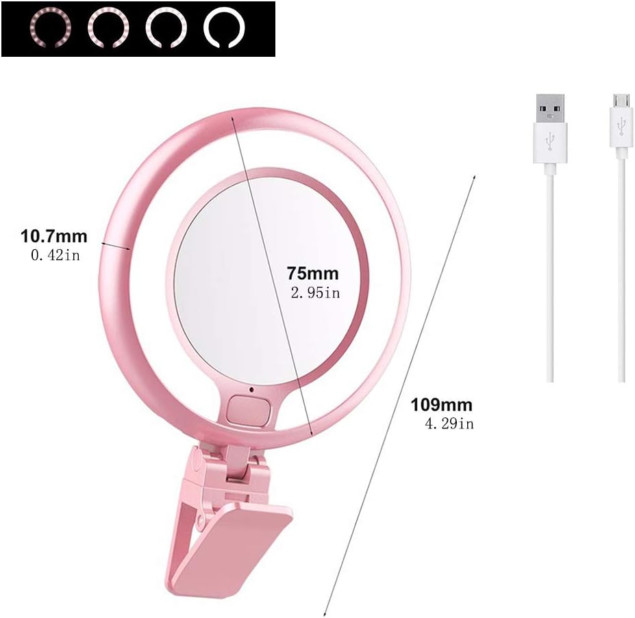 Portable LED Ring Light for Mobile Phone Camera, Four Different Level Brightness Setting LED Selfie Ring Light Makeup Mirror Light for iPhone 7 iPhone 8 Plus (Rechargeable Type)