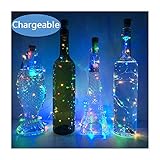 Wine Cork Lights, NeoJoy Rechargeable Bottle Fairy String Lights with 15 LED for DIY Artificial Parties Centerpiece Bedroom Decoration Gift (Colorful, 4PCS)