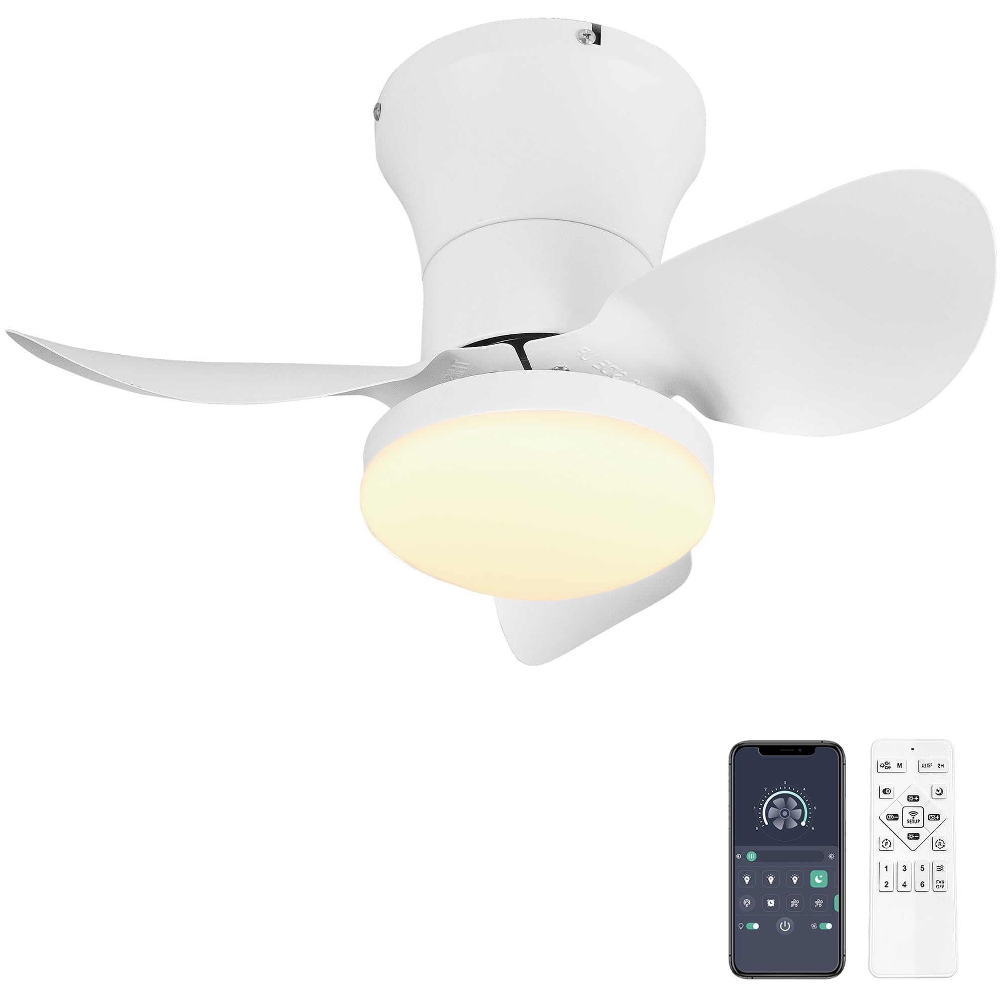 Photo 1 of ***PARTS ONLY***Ohniyou Small Ceiling Fan with Lights and Remote - 21'' Small Flush Mount - APP Control - Dimmable Lights, for Kitchen Bedroom(White)