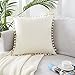 Top Finel Decorative Throw Pillow Covers with Pom-poms Soft Particles Velvet Solid Cushion Covers 16 X 16 Inch for Couch Bedroom Car, 40 x 40 cm, Pack of 2, Cream
