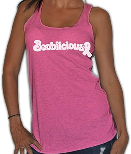 New Womens Frosty Tees Booblicious White Breast Cancer Flowy Loose Tank Top Pink 2Xl