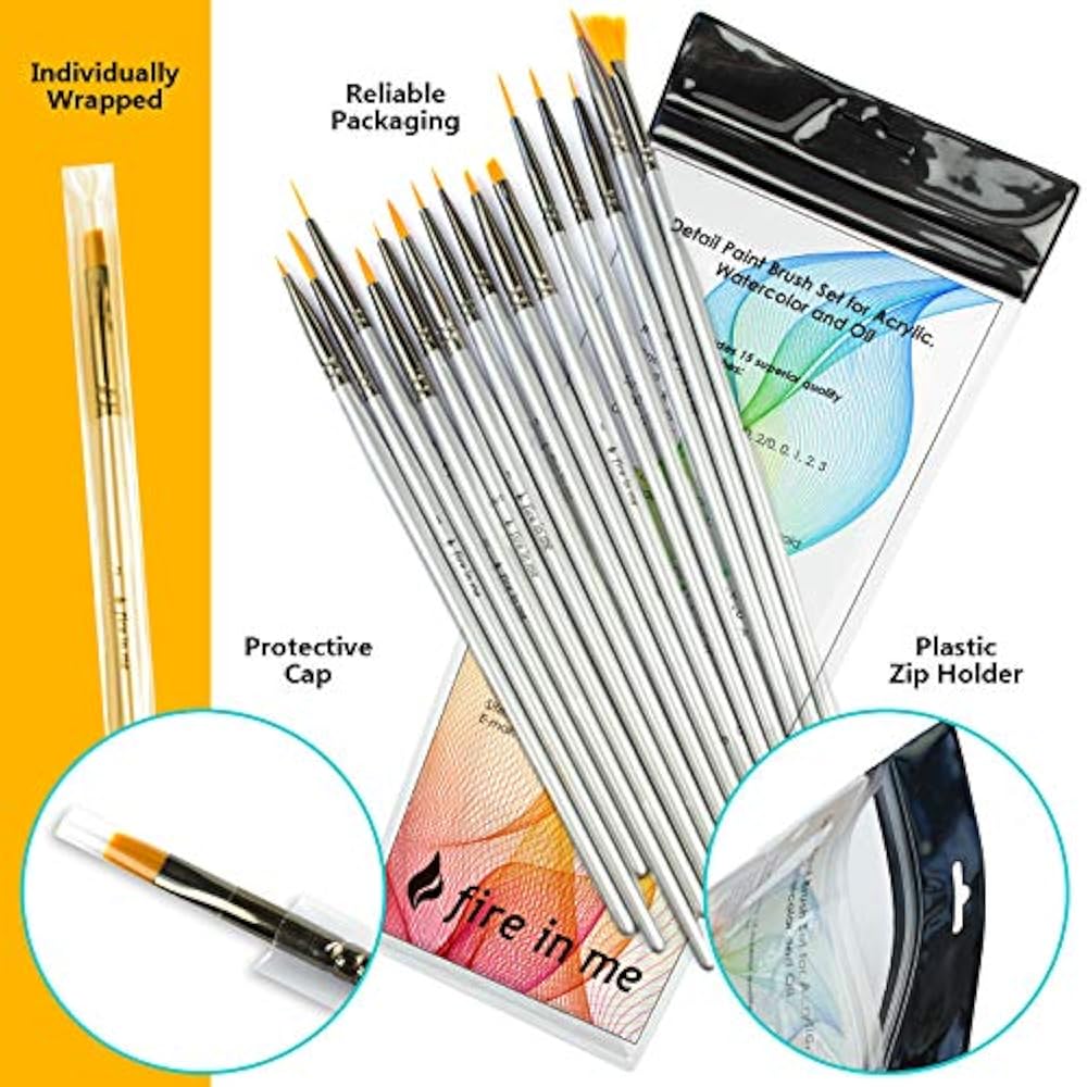 Premium Fine Detail Paint Brush Set Of 15 Pcs, Miniature Brushes Kit