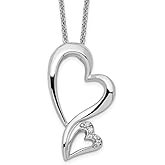 JewelryWeb 925 Sterling Silver Polished Spring-Ring Cubic Zirconia Love Heart Necklace 18 Inch Pendant Necklace for Women
