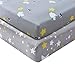 Kachabros 100% Cotton Crib Sheets Nursery Bedding for Boy 2 Pack Soft in Gray with Elephant Dog and Yellow Stars