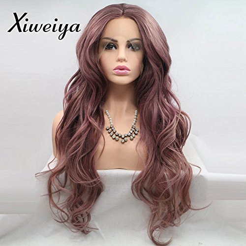 Xiweiya Purple Long Wavy Wig Mermaid Synthetic Purple Lace Front Wigs Body Wave Middle Part Long Soft Mix Color Purple Wig Mermaid Heat Resistant Fiber Hair Replacement Wig for Women 24 Inch