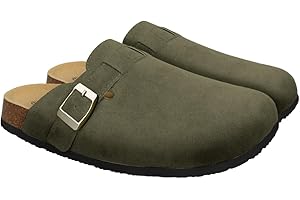 SATUSTA Clogs for Women Suede Soft Leather Clogs Classic Cork Clog Antislip Slippers Waterproof Mules House Sandals Buckle