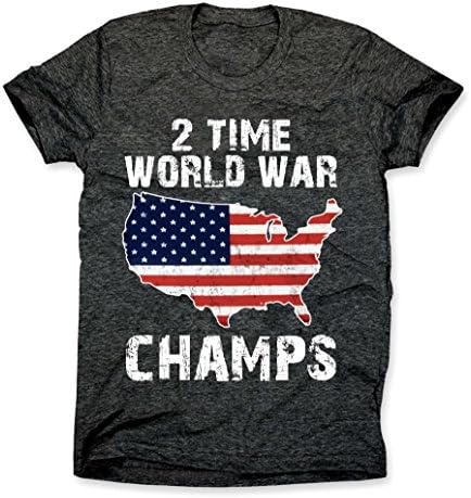 HG Apparel 2 Time World War Champs Shirt - Back to Back World War Champs Mens Unisex Tee (XL, Charcoal)