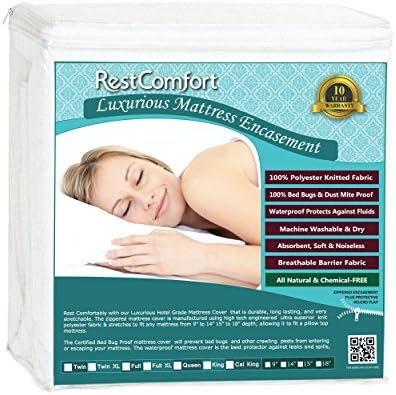 RestComfort Luxury Zippered Encasement Waterproof, Dust Mite Proof, Bed Bug Proof, Hypoallergenic Breathable Six Sided Mattress Protector ... (Full LX, Scratches 9-15")