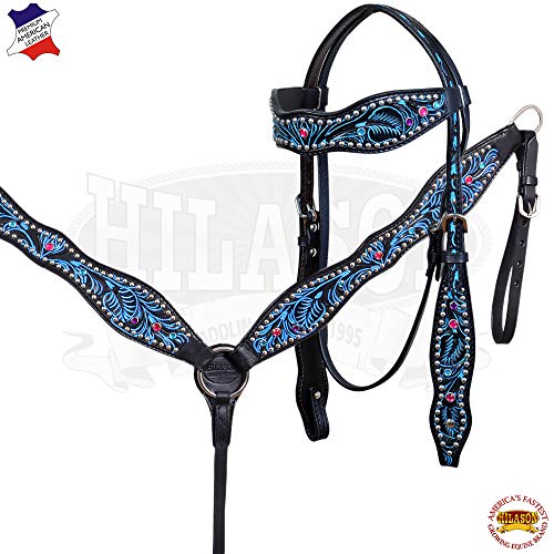 HILASON Western Horse Headstall Breast Collar Set Tack American Leather Black