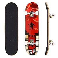 YUEBO Skateboard 31" x 8" Complete PRO Skateboard, Double Kick Concave Design 9 Layer Canadian Maple Wood Adult Tricks Skate Board for 5 Up Years Old Beginner, Kids, Boys, Girls