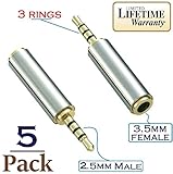 Josi Minea x 5 Pcs 2.5mm Male to 3.5mm Female Audio Adapter Converter Headphone Earphone Headset 3 Ring Jack - Stereo or Mono [ 5 Pack ]