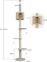 ARTETHYS Floor to Ceiling Cat Tree 260cm 5 Tiers Beige view 6