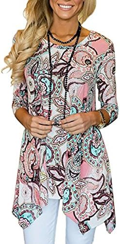 Paewin Women's Casual Sleeveless Round Neck Asymmetrical Floral Print Tunic Tank Top