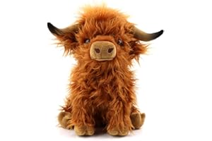 TMEEIHNSS CYISONAL Highland Cow Stuffed Animals Plush Toy Fluffy Bull Animal Doll Soft Gift for Kids Boys Girls, 10 inch Tall