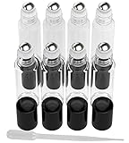 8 Pack Essential Oil Bottles [Metal Chrome Roller Ball] FREE Plastic Pippette 10ml Refillable Glass Bottles For Fragrance Perfume Essential Oil - Empty Perfume & Essential Oil Bottle (Clear Color)